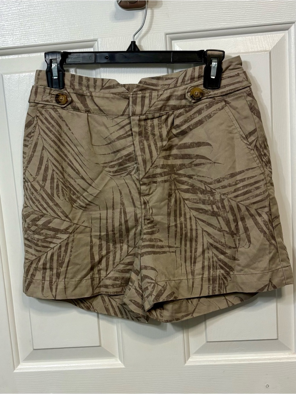 White House Black Market Khaki Tropical Print Bermuda Shorts